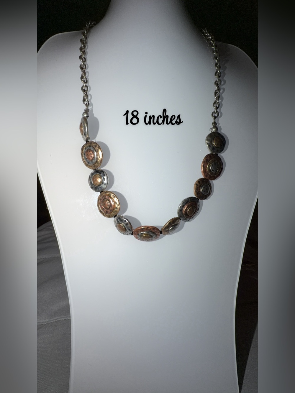 Vintage Mixed Metal Disc Link Necklace - 18 Inches - Silver & Copper Tones